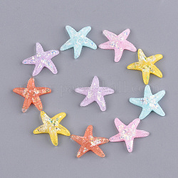 Cabuchones de resina, con chip de shell, Estrella de mar / estrellas de mar, color mezclado, 24x25.5x5mm