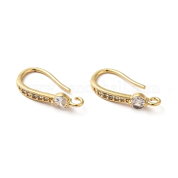 Brass Micro Pave Clear Cubic Zirconia Earring Hooks, Ear Wire, with Horizontal Loops, Real 18K Gold Plated, 20.5x10x4mm, Hole: 1.5mm, 18 Gauge, Pin: 1mm