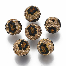Perles de strass en argile polymère, Perles de boule pavé disco , ronde, Light Colorado Topaz, pp13 (1.9~2mm), 6 rangs de strass, 12mm, Trou: 1.5mm