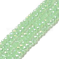 Galvanisieren Sie nachgemachte Jade-Glasrondellperlenstränge, facettiert, ab Farbe plattiert, hellgrün, 4x3 mm, Bohrung: 1 mm, ca. 139 Stk. / Strang, 15.7 Zoll