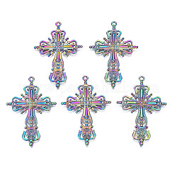 Grandi pendenti in lega color arcobaleno, cadmio & nichel &piombo libero, croce, 63x42.5x4mm, Foro: 2 mm
