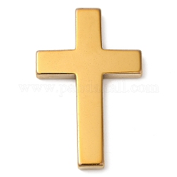 Cabochon in ematite sintetica non magnetica elettrolitica, croce di religione, oro placcato, 50x32x4.5mm