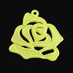 Rose Spray Painted Alloy Pendants, Cadmium Free & Lead Free, Green Yellow, 27x26x2mm, Hole: 1.5mm