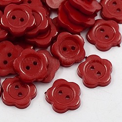 Botones de costura acrílicos para diseño de vestuario, Botones de plástico, 2 agujero, teñido, wintersweet de flor, de color rojo oscuro, 20x2mm, agujero: 1 mm