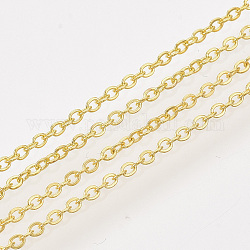Cadenas de cable de hierro, soldada, con carrete, Plano Oval, dorado, 2x1.5x0.3mm, aproximamente 100 yardas / rodillo