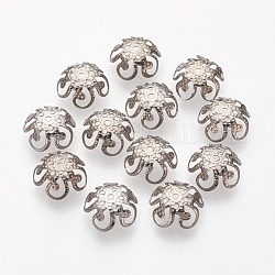 5-Petal 201 Stainless Steel Flower Bead Caps, Fancy Bead Caps, Stainless Steel Color, 10x4mm, Hole: 1mm