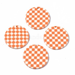 Opaque Cellulose Acetate(Resin) Pendants, Flat Round with Grid Pattern, Coral, 27.5x27.5x2.5mm, Hole: 1.4mm