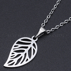 201 Stainless Steel Pendants Necklaces, with Cable Chains and Lobster Claw Clasps, Leaf, Stainless Steel Color, 17.71 inch(45cm), 1.5mm