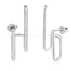 Silver Hoop Earrings Studs 18K Gold Plated Open C Shape Hoop Earrings Studs Simple Hypoallergenic Dainty CZ Studs Jewelry Gift for Women, Platinum, 31.5x8mm, Pin: 0.7mm
