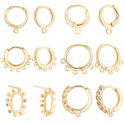 PandaHall 18K Gold Plated Huggie Hoop Earrings, 10pcs Brass Stud Earring Findings Small Gold Hoop Jewellery Earrings Hooks with Loop for Women DIY Earring Crafts Making, Hole 1~2mm