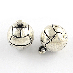 Tibetischen Stil Ball Legierungscharme, cadmiumfrei und bleifrei, Antik Silber Farbe, 11x14 mm, Bohrung: 1.5 mm