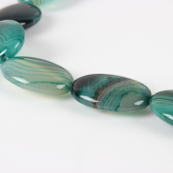 Natural Agate Glossy Oval Bead Strands, Dyed, Dark Green, 25x18x8mm, Hole: 1mm, about 16pcs/strand, 15.75 inch