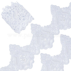 Borde de encaje de poliéster, Cinta de encaje de flores bordadas con cuentas de perlas de imitación de plástico, para accesorios de ropa, blanco, 5~5-1/8 pulgada (128~130 mm), aproximamente 3 yardas / rodillo