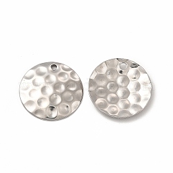 304 Stainless Steel Pendants, Textured, Flat Round Charm, Stainless Steel Color, 20x2mm, Hole: 1.8mm