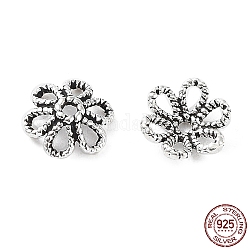 925 Sterling Silber Perlenkappen, Blume, Antik Silber Farbe, 6x2 mm, Bohrung: 0.8 mm