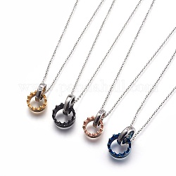 (Jewelry Parties Factory Sale)304 Stainless Steel Pendant Necklaces, with Cubic Zirconia, Crown, Mixed Color, 20.27 inch(51.5cm)