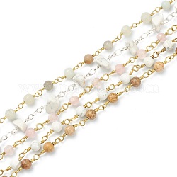 Faits à la main des chaînes de pierres précieuses perles, avec les accessoires en laiton, non soudée, formes mixtes, couleur mixte, perles: 4.5~8 mm, environ 3.28 pied (1 m)/fil