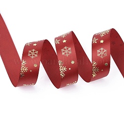 20 Yard weihnachtlich bedrucktes Polyester-Satinband, für die Hochzeit, Geschenk, Partydekoration, Schneeflockenmuster mit Goldprägung, Schamottestein, 1 Zoll (25 mm), ca. 20.00 Yard (18.29m)/Rolle