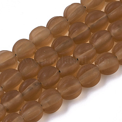 Chapelets de perles vernissées mates manuelles, perles ondulées, ronde, verge d'or, 9.5~10.5x10.5mm, Trou: 1.2mm, Environ 80 pcs/chapelet, 31.89 pouce