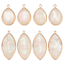 BENECREAT 8Pcs 2 Styles Resin Imitation Shell Pendants, with Golden Tone Brass Findings, Seashell Color, Mixed Shapes, 22.5~31.5x14.5~15.5x4~4.5mm, Hole: 1.6~2mm, 4pcs/style