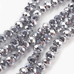 FilI di perline in vetro placcato, pieno placcato, sfaccettato, rondelle, argento, 6x4.5mm, Foro: 0.8 mm, circa 88~92pcs/filo, 15.5 pollice