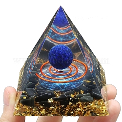 Piramide di orgonite in resina, per torre di energia positiva con pietre curative di lapislazzuli, con reperto in ottone di colore radom, arredamento per la casa dell'ufficio, 60x60x60mm