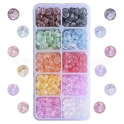 500 pièces 10 couleurs perles de verre craquelées, teints et chauffée, rondelle, couleur mixte, 8x4mm, Trou: 1mm, 50 pcs / couleur