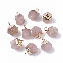 Breloques en quartz fraise naturel, avec boucles en fer plaqué or, étoiles coupées perles rondes, 12x10x10mm, Trou: 1.8mm