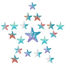 SUNNYCLUE Resin Pendants, with Platinum Iron Loops, Gradient Color, Starfish, Colorful, 38x36x12mm, Hole: 2mm, 20pcs