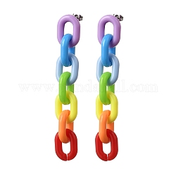 Orecchini pendenti arcobaleno, con catene portacavi in acrilico, 304 perni e dadi per orecchini in acciaio inossidabile, colorato, 83x14mm, ago :0.6mm