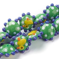 Handmade Lampwork Beads, Flower, Duck, Bumpy, Green, 21x19x10mm, Hole: 2mm, about 20pcs/strand, 12.60''(32cm)