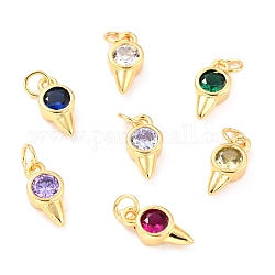 Real 18K Gold Plated Brass Micro Pave Cubic Zirconia Charms, with Jump Ring, Long-Lasting Plated, Cone, Mixed Color, 11x5x3mm, Jump Ring: 4x0.5mm, 2.5mm Inner Diameter