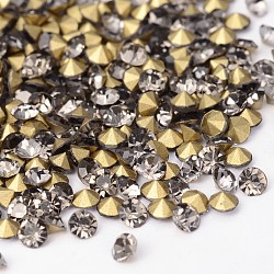 Zurück plattiert Klasse A Diamant Glas wies Strass, schwarzen Diamanten, 1.5~1.6 mm, ca. 1440 Stk. / Beutel