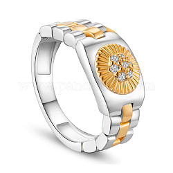 Shegrace 925 Fingerring aus Sterlingsilber, mit Uhrenkette und echtem 18-Karat-vergoldetem runden AAA-Zirkonia-Mikropavé, Platin & golden, 22 mm