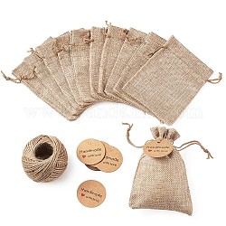 Мешковины упаковочные пакеты, шнурок сумки, с ценниками из крафт-бумаги для ювелирных изделий и джутовым шпагатом, для изготовления ювелирных изделий, деревесиные, 13.5x9.5 см