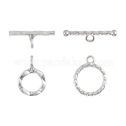 2Pcs 2 Style 925 Sterling Silver Toggle Clasps, Silver, Ring: 14.5x10~12x1.5mm, Hole: 1.5~2.5mm, Bar: 4.5~6.5x16.5~20x1.2~2.3mm, Hole: 1.8~2mm, 1Pc/style