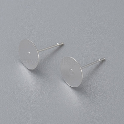 Accessoires de puces d'oreilles en 304 acier inoxydable, plat rond, couleur d'argent, 8x0.3mm, pin: 0.7 mm