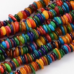 Bunte natürliche Muschelchips Perlen Stränge passen Halskette machen, gefärbt, 5~10 mm, Bohrung: 1 mm, ca. 402 Stk. / Strang, 32 Zoll