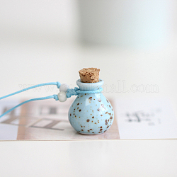 Collier pendentif bouteille de parfum en céramique avec cordon en nylon tressé, Collier flacon d'huile essentielle pour femme, lumière bleu ciel, 17.72~29.53 pouce (45~75 cm)