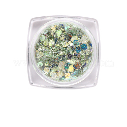 Lucidi accessori per la decorazione di nail art, con glitter in polvere e paillettes, unghie scintillanti fai-da-te, verde chiaro, 0.1~3.5x0.1~3.5mm, circa 1 g / scatola