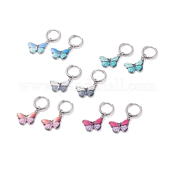 Двухцветные серьги-кольца с бабочками, серьги для женщин, цвет нержавеющей стали, разноцветные, 34 мм, штифты : 1 мм