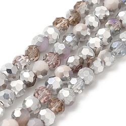 Electroplate Glass Beads Strands, Faceted(32 Facets), Half Silver Plated, Round, Rosy Brown, 6x5mm, Hole: 1.4mm, about 100pcs/strand, 20.87''(53cm)