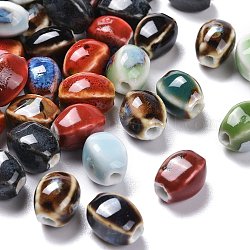 Perles en porcelaine manuelles, fantaisie porcelaine émaillée antique, ovale, couleur mixte, 12~14x9~10.5x9~11mm, Trou: 2.5mm