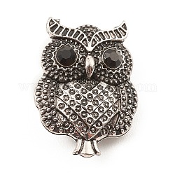 Rhinestone Owl Brooch Pin, Alloy Badge for Backpack Clothes, Antique Silver, 25.4x19x10mm