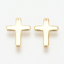 Brass Tiny Cross Charms, Nickel Free, Real 18K Gold Plated, 12.5x9x1mm, Hole: 1mm