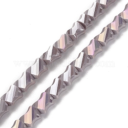 Chapelets de perles en verre électrolytique , demi arc-en-ciel plaqué, rectangle torsadé à facettes, brun rosé, 10x8x5mm, Trou: 1.2mm, Environ 50 pcs/chapelet, 21.26'' (54 cm)