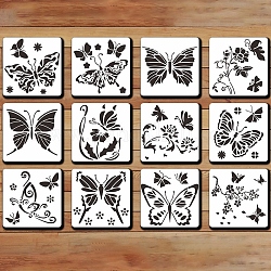 Modelli di stencil per pittura da disegno in plastica per animali domestici, quadrato con motivo a farfalla, bianco, 16x16cm, 12 pc / set