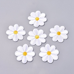 Computerized Embroidery Cloth Iron on/Sew on Patches, Costume Accessories, Appliques, Sunflower, White, 40x1.5mm