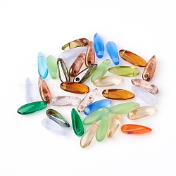 Czech Glass Charms, Dagger Beads, Transparent and Rainbow Plated, Chrysanthemum Petals, Mixed Color, 10~11x3~3.5x3~3.5mm, Hole: 0.8mm, about 360pcs/bag