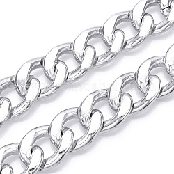 Aluminum Curb Chains, Diamond Cut Faceted Cuban Link Chains, Unwelded, Silver, 25.5x19.5x5mm